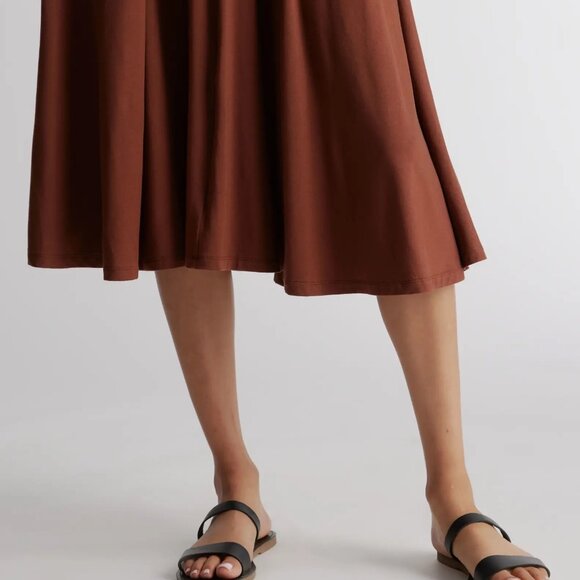 Quince Tencel Jersey Fit & Flare Midi Dress, Brown, NWT (M) - Picture 6 of 7